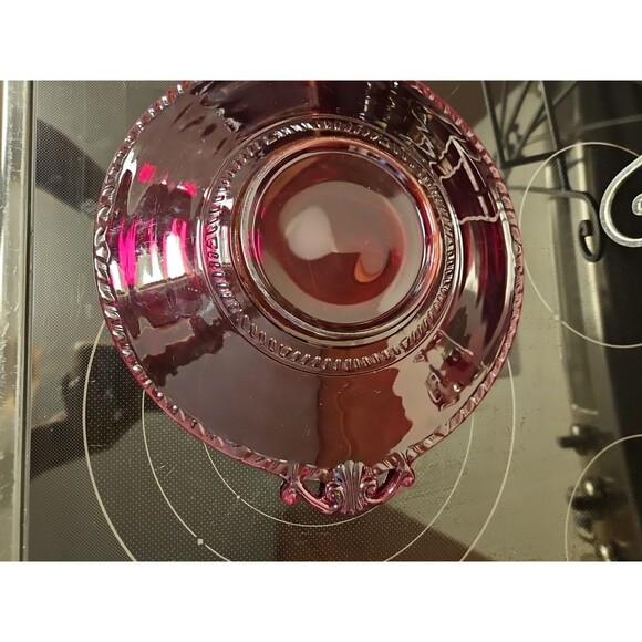 Vintage Paden City Red Depression Glass Filigree Gadroon Pattern Cheese Plate - Picture 7 of 13